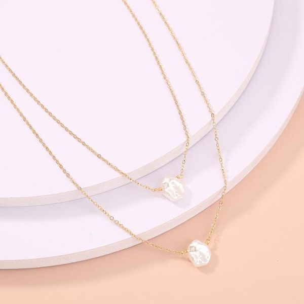 

chains -selling necklace simple and versatile double-layer pure white irregular baroque pearl clavicle chain, Silver