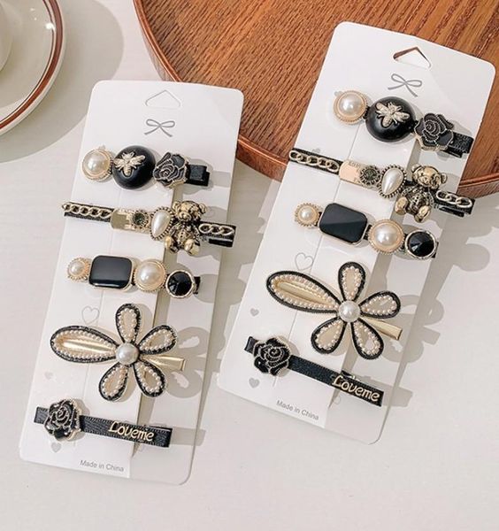 

for women headband hairpins barrettes pearl geometric girls hairgrips fashion hair jewelry accessories 5pcs/set clips &, Golden;silver