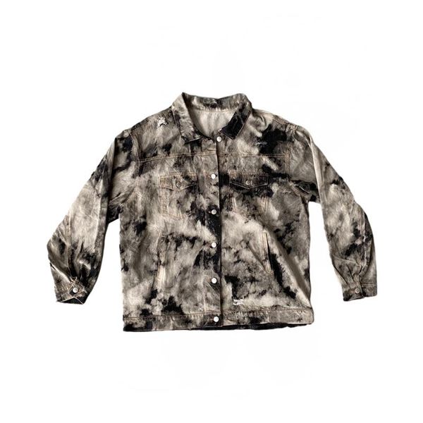 

women's jackets autumn harajuku tie-dye hole loose long-sleeved high street denim jacket, Black;brown