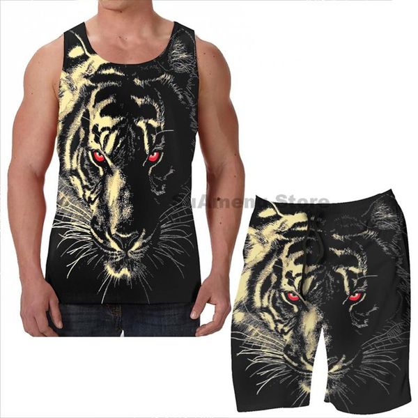

men's tracksuits summer funny print men tank women story of the tiger beach shorts sets fitness vest, Gray