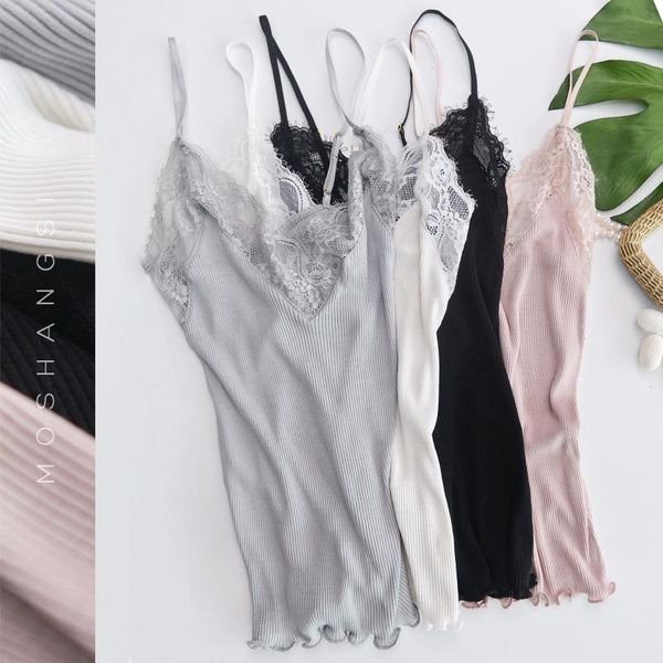

women's tanks & camis women summer cotton silk blended camisole solid color knitted vest tank blouse casual lady, White