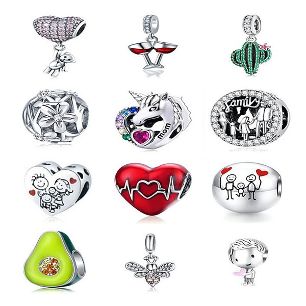 

925 sterling silver family series cactus heart shaped diy bead pendant adapting original pandora charm bracelet for women jewelry, Bronze;silver