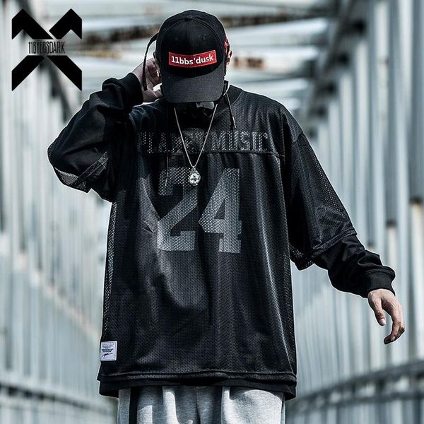 

men's hoodies & sweatshirts 11 bybb's dark fake two piece sweatshirt streetwear 2021 harajuku fashion hip hop o-neck pullover loos, Black
