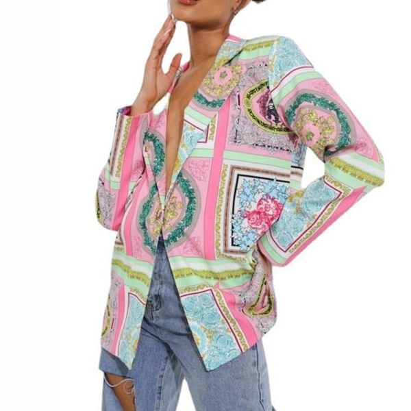 

women's suits & blazers american stylish irregular print blazer women jacket high street nice fashion plus size elegant lady coat pink, White;black
