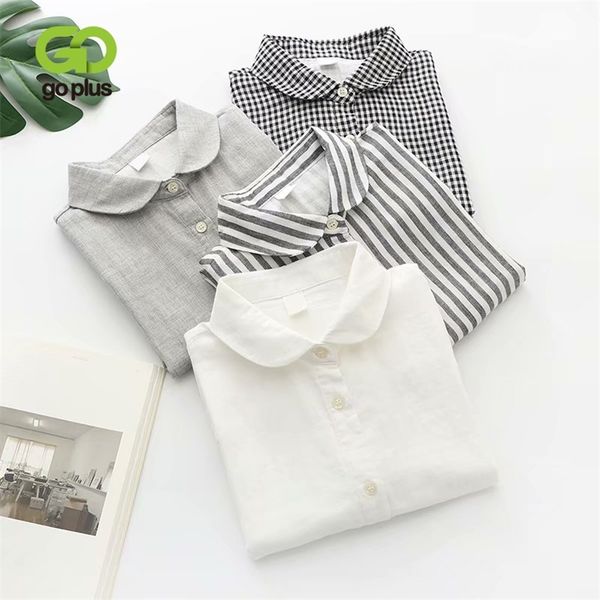 

goplus shirt vintage female double layer striped black white blouse women o-neck koran blouses ropa de dama casual c10530 210401