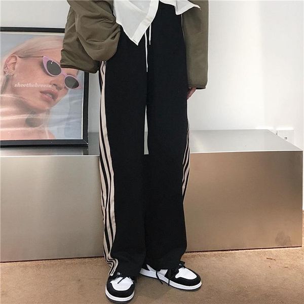 

soft and comfortable women's trousers harajuku irregular striped stitching velvet warm plus size casual pants woman trouser & capris, Black;white