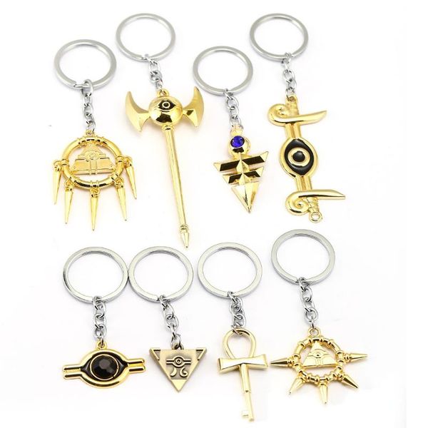 

keychains wholesale 8pcs duel monsters keychain car yugi muto metal pendant jewelry artifact action figure llavero chaveiro, Silver