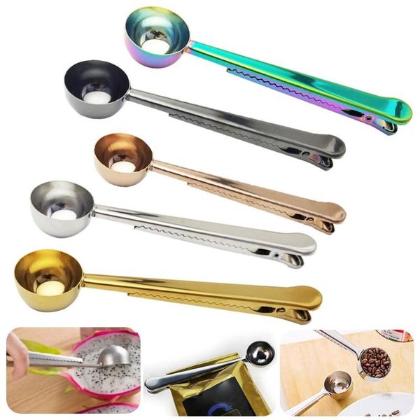 

spoons stainless steel coffee spoon with clip multifunction bag sealing measuring built-in