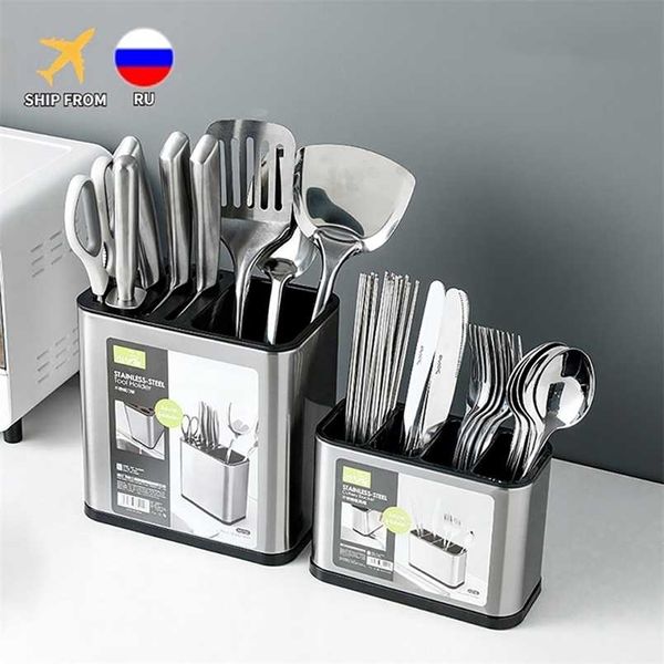 Organizzatore di posate da cucina Portacoltelli Portaoggetti in plastica Scarico Cucchiaio Forchetta Bacchette Utensili da cucina Vassoio per utensili da cucina Scaffale 211112