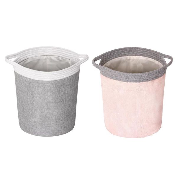 

2pcs tanding laundry hamper collapsible large clothes basket with easy carry extended handles gray & pink bags