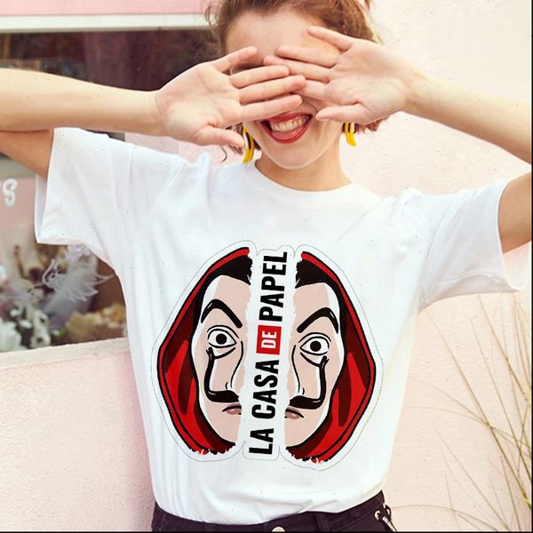 

womens harajuku t shirt la casa de papel printed summer fashion paper house short sleeve female, White