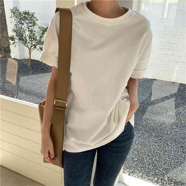 

colorfaith new 2021 spring summer women 6 colors t-shirt casual long sleeve loose bottoming solid female basic thick t6789, White