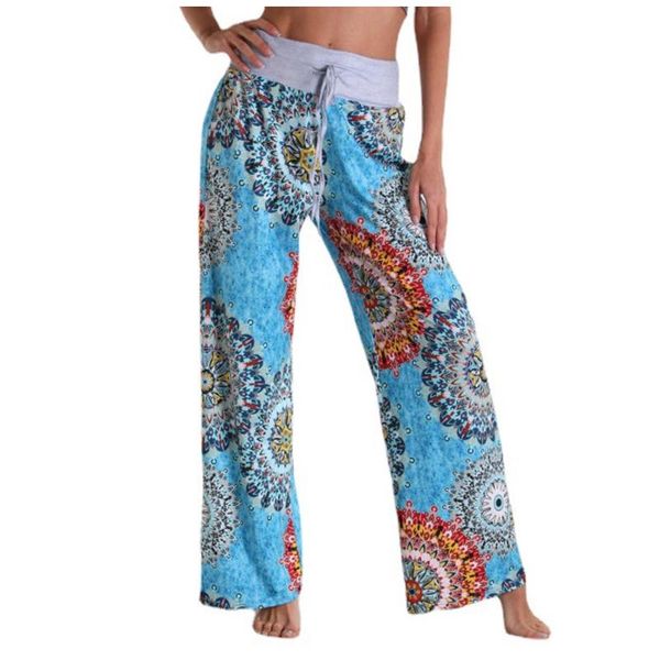 

summer soft smooth breathable womens pants ladys casual high waist loose comfy stretch printing wide leg femme#3 women's & capris, Black;white