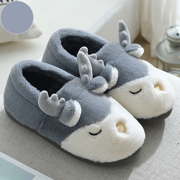 

cute deer anti-skid women shoes winter indoor warm girls slippers couples soft cozy plush home slippers 2022 new fashion, Black