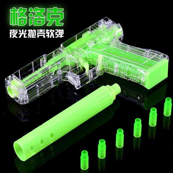 

luminous glock pistol shell throwing soft bullet gunner moving loading can launch toy gun fluorescent colt m1911