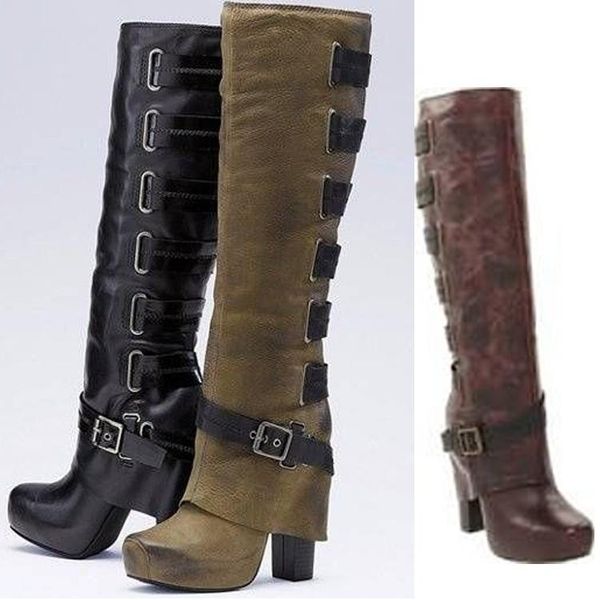 

boots xnhn women fashion jackboots thick heel bandage over the knee zapatos de mujer motorcycle size 35-43, Black