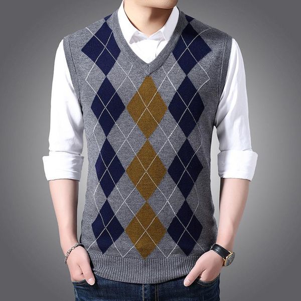 

men's vests fashion brand sleeveless sweater mens pullover vest v neck slim fit jumpers knitting patterns autumn casual clothing men, Black;white