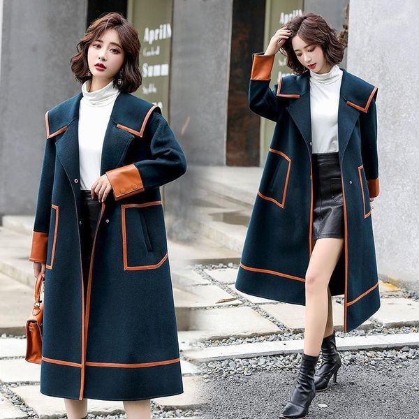 

women's wool & blends woolen coat women 2021 autumn winter fashion elegant thicked jacket long patchwork womens windbreaker 227, Black