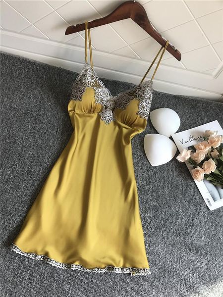 

womens sleepwears women short satin backless sleepwear lingerie sleepdress babydoll nightdress yellow nightgown robes homewear, Black;red