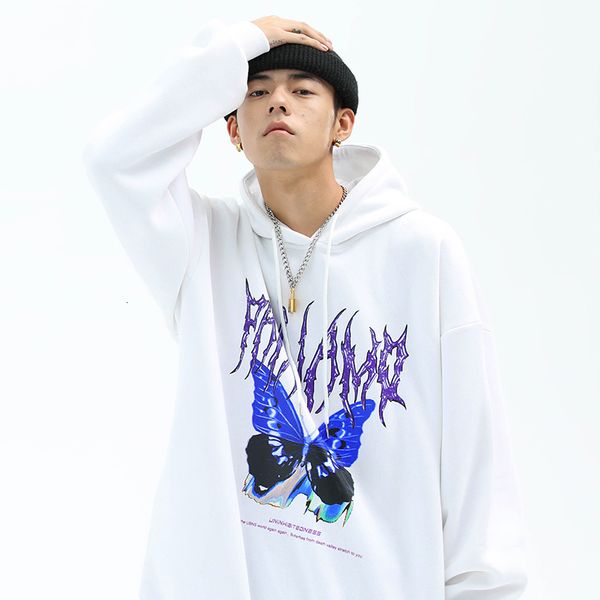 

men's hoodies & sweatshirts male hooded sweatshirt, butterfly print, urban fashion, hip hop, , fall, cotton, hip-hop, loose z166, Black