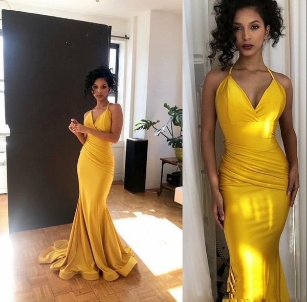 

2021 yellow evening dresses with pleats spaghetti floor length custom made long prom dresses backless special occasion dresses, Black;red
