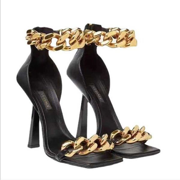 

arrival summer chain design thin clear high heel big size 43 fro sandals women shoes, Black
