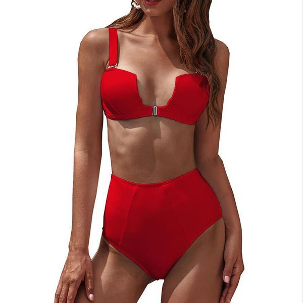 

one-piece suits bandeau swimwear biquini women push-up solid bikini set swimsuit bathing swimming suit beachwear mujer