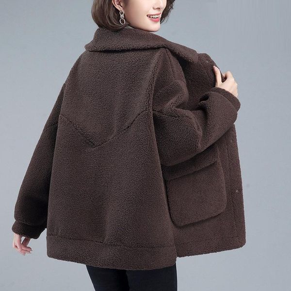 

women's wool & blends lamb coat short winter clothes korean loose large size mom lady woolen sheep sheared cashmere, Black
