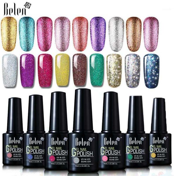 

belen 10ml bling starry neon giltter uv nail gel polish paint gellak hybrid varnish semi permanent lucky lacquer base, Red;pink