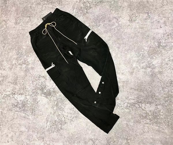 

black overalls men women zipper pocket cargo pants buttoned retro multi pockets trousers