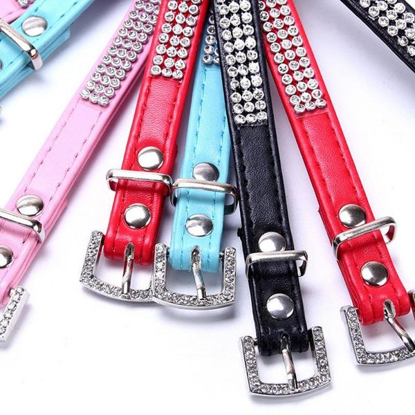 

dog collars & leashes collar harness fashion pet pu leather for adjustable bling rhinestone