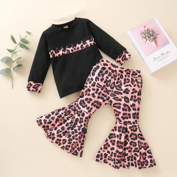 

clothing sets 2021 baby girl clothes set toddler girls solid leopard leopard-print bell-bottoms pants born roupas, White