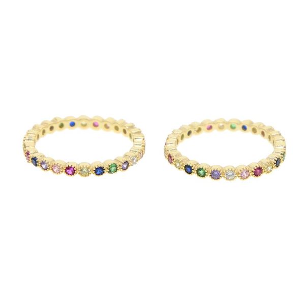 

wedding rings engagment band ring cz eternity round bezel multi color stone elegance lovey stack stacking women 925 silver jewelry, Slivery;golden