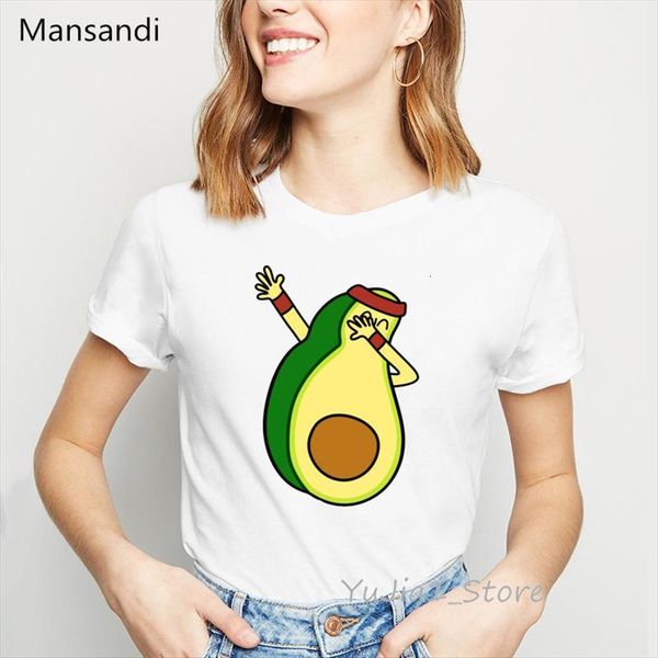 

cartoon avocado dabbing funny vegan women t shirts femme cute fresh casual female harajuku ullzang, White