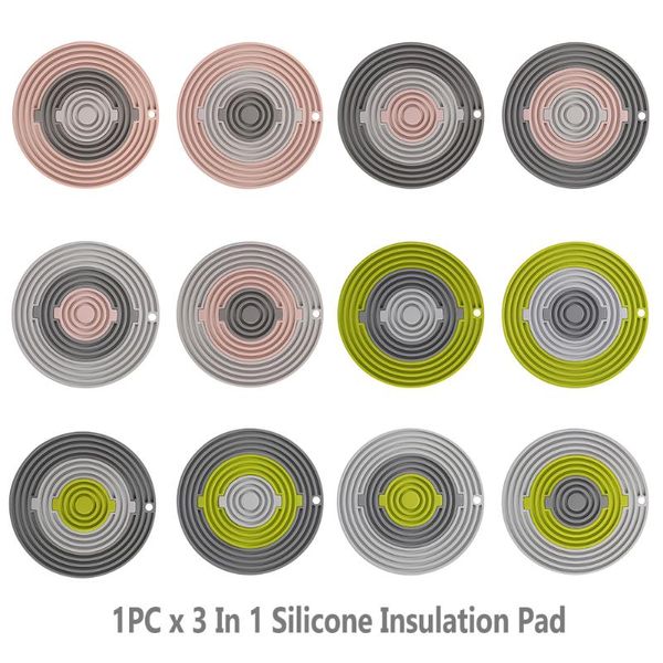 

mats & pads 3 in 1 pot holder non slip round coasters multifunctional home office kitchen tableware detachable silicone insulation pad