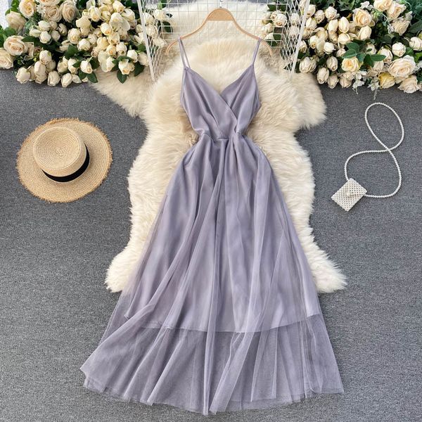 

dresses women strap v neck backless sleeveless a-line mesh es summer off shoulder beach holiday midi, Black;gray