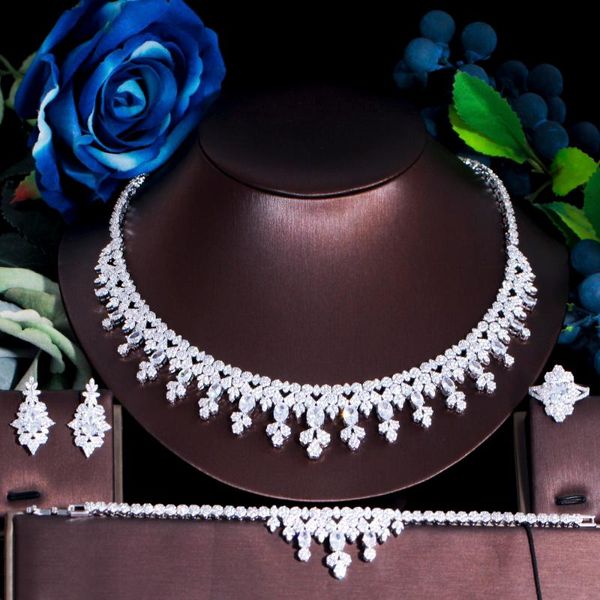 Серьги Ожерелье Thergraces Brand 4PCS Роскошные Африканские Нигерии Кубический Циркония Свадебные Свадебные партии Коллекция Ювелирных Изделий Для Неведов TZ