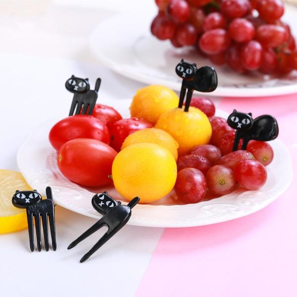 

forks cute cat accessories kitchen utensils 6pcs/set black fruit snack dessert picks bento