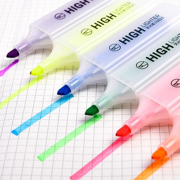 

highlighters deli 6pcs colored highlighter art drawing markers pen stationery store office school supplies fluorescent ink painting graffiti, Black;red