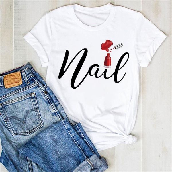 

fingernail 3d nail art womens kawaii 90s fashion summer tee female clothes, White