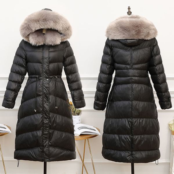 

wonder white duck down jacket women winter coat korean fur collar hooded puffer warm parka abrigos 210510, Black