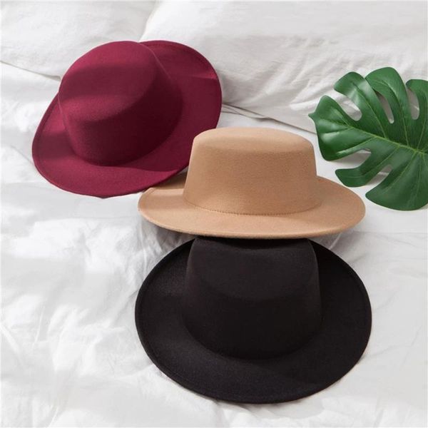 

wide brim hats 2021 classic solid color felt fedoras for men women artificial wool blend jazz cap simple, Blue;gray