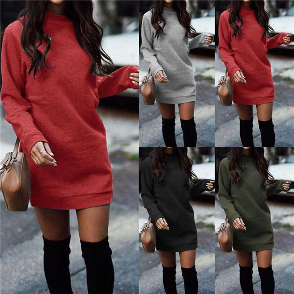 

casual dresses plain long pullover sweatshirt dress sweater women's sleeve jumper, Black;gray
