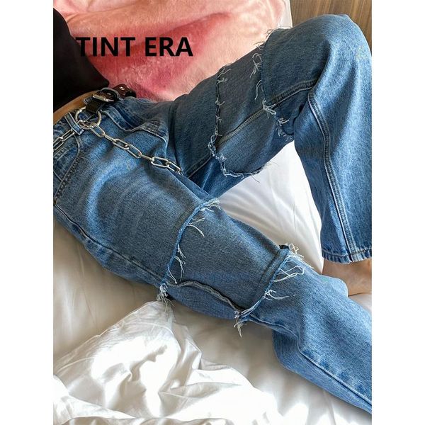 

women's jeans umi mao retro dark blue mom ladies woman women washed worn 2021 spring summer straight wide-leg pants denim y2k
