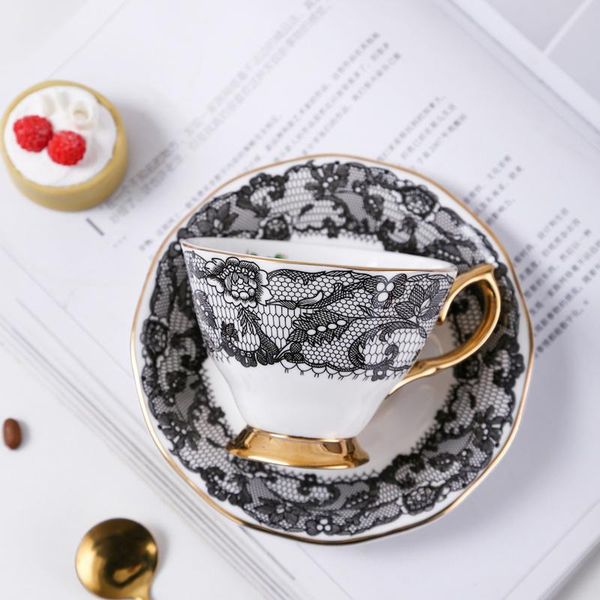 

mugs gy coffee cup black lace british bone china and saucer afternoon tea with spoon gift box