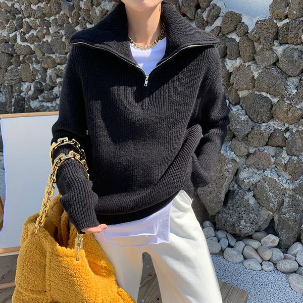 

women's sweaters hzirip ol outwear pullovers thick warm bottoming sweater women autumn winter elegant turtleneck zipper knitted, White;black