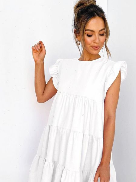 

womens dress summer ruffle mini women solid color lady dresses o neck casual loose butterfly sleeve short vestidos, Black;gray