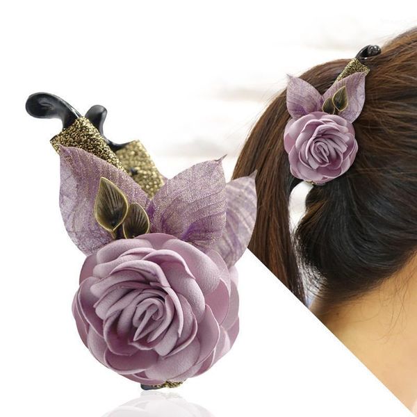

fashin ins 3d handmade silk yarn lovely pink bow flower hairpin hair accessories1