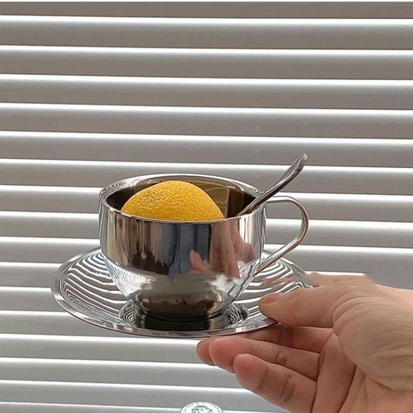 

cups & saucers 304 stainless steel coffee cup and plate set afternoon tea milk po tableware drink