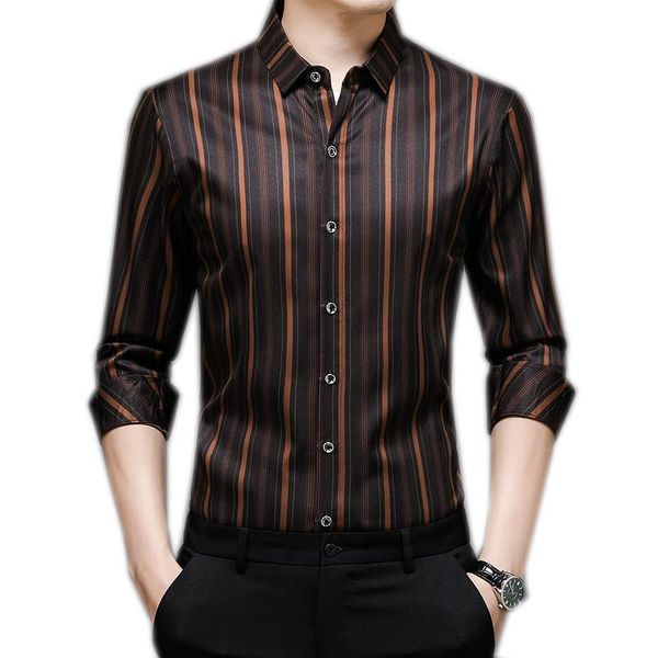 

men's dress shirts mens shirt stripes smooth vintage business for summer spring long sleeve brand designer a06251137, White;black